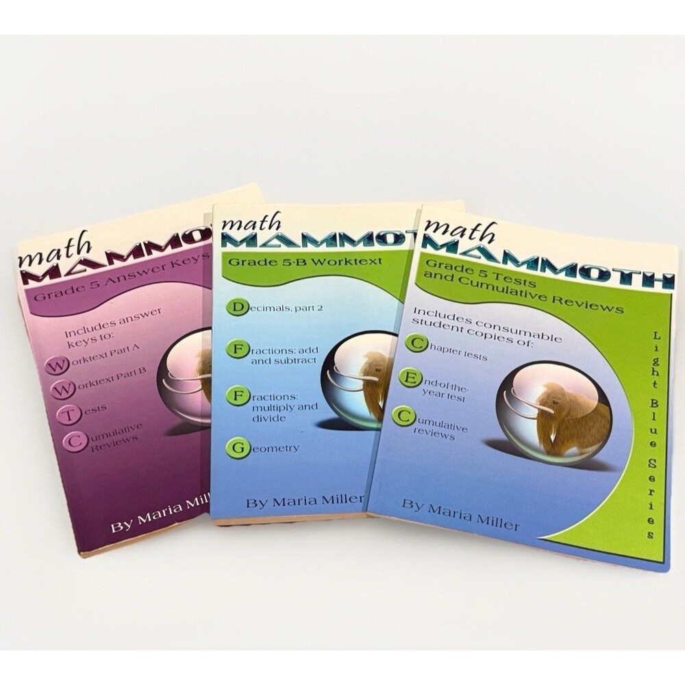 Math Mammoth Grade 5:  5A, 5B Worktext, Tests & Cumulative Review, Answer Keys